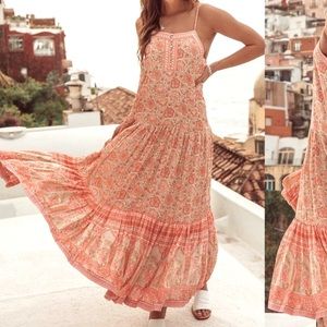SPELL & the GYPSY “Poinciana Dress”; pink, white, floral, maxi dress; XS